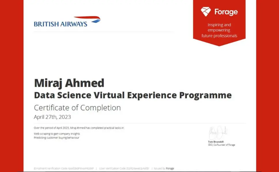 British Airways Certificate
