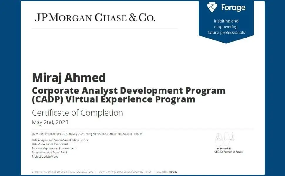 JP Morgan Certificate